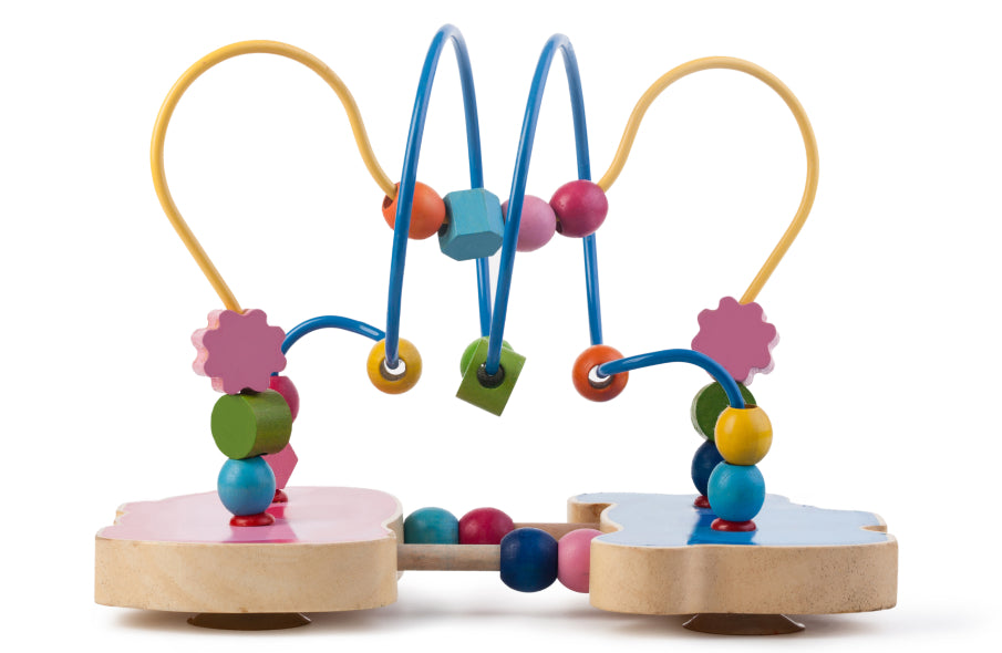 Early intervention program autism - Colorful wooden bead maze toy designed to develop fine motor skills and hand-eye coordination in young children.