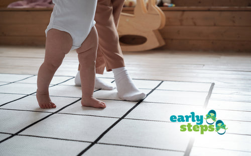 Florida early steps program early - Baby learning to walk with adult support, featuring the Early Steps logo.