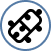Circular blue and black geometric icon.
