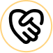 Black heart-shaped handshake icon representing care, support, and compassion.